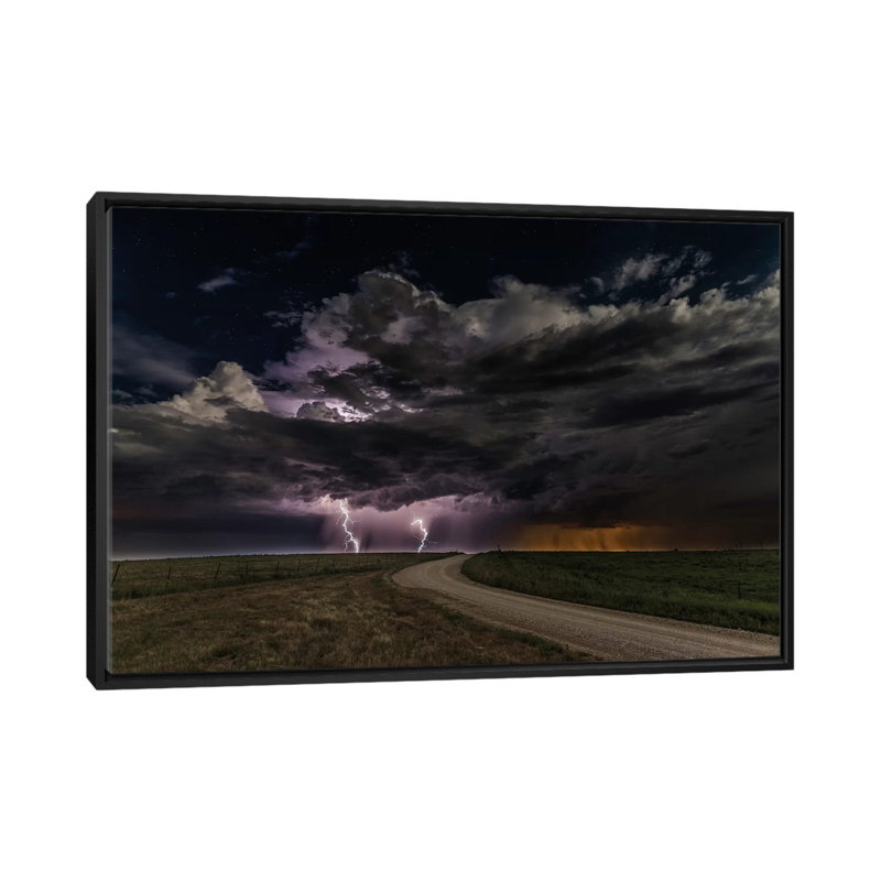 « prairie lightning », impression sur toile, H 18 po x l 26 po x P 1,5 po, Toile avec cadre noir, Pas de tapis