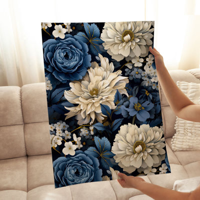 Floral pivoines bleues, reproduction d'art classique sans cadre