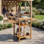 Table de barbecue d'extérieur en bois d'acacia, plateau de table en faux marbre résistant aux taches et panneaux latéraux rabattables rabattables, finition anti-corrosion résistante aux intempéries