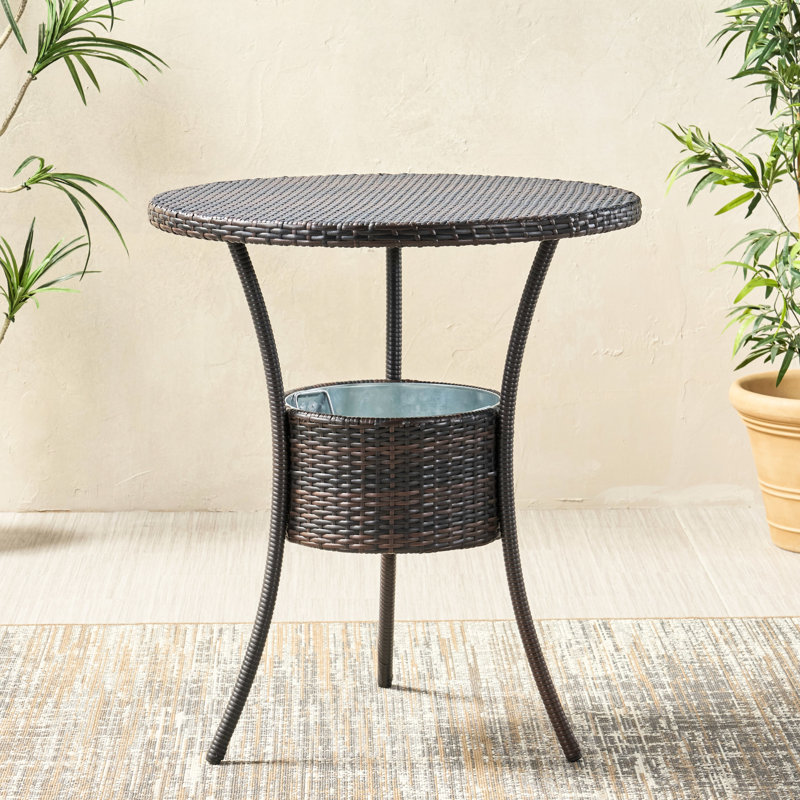 Table de comptoir avec design multi brun, l 31,75 po x l 31,75 po x H 34,25 po, table de configuration en PE et pieds en fer, structure de configuration, abat-jour, processus d'assemblage