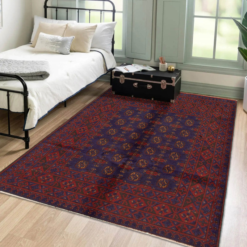 Tapis unique en laine noué à la main 5 pi 0 po x 6 pi 1 po indigo Kargahi