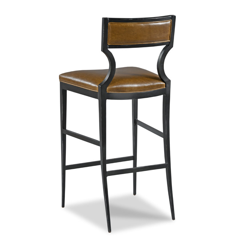 Wayland 26" Black Metal and Leather Bar Stool