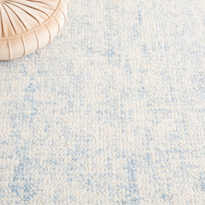Tapis en laine / coton touffeté à la main Fredi bleu clair / ivoire, Carré 3 pi