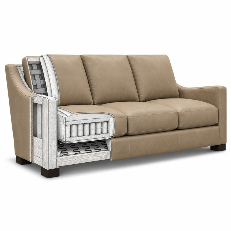 Montecito Luxury 100% Top Grain Leather Sofa, Made to Order, Boca Cashmere