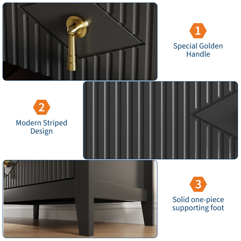 Black Modern Fluted 5-Drawer Dresser – Tall Wide Storage Chest with Metal Handles, Suitable for Bedroom, Living Room, Hallway & Entryway