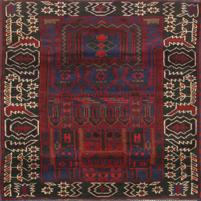 Tapis traditionnel mehroon/bleu/crème Copake