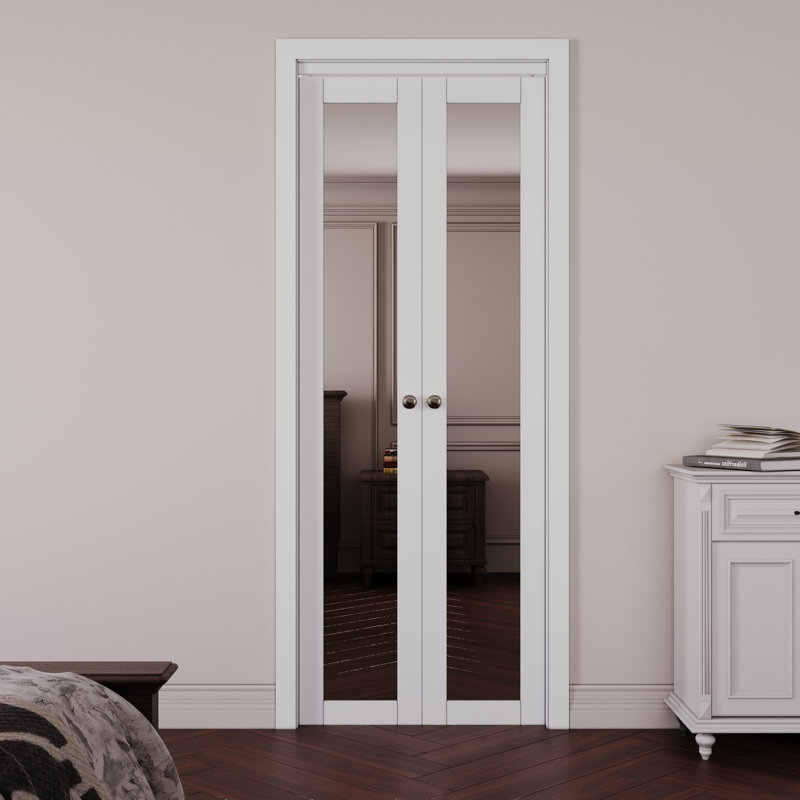 1-Lite Mirrored Pivot-French Solid Core Doors With Installation Hardware Kit, 30" x 80"