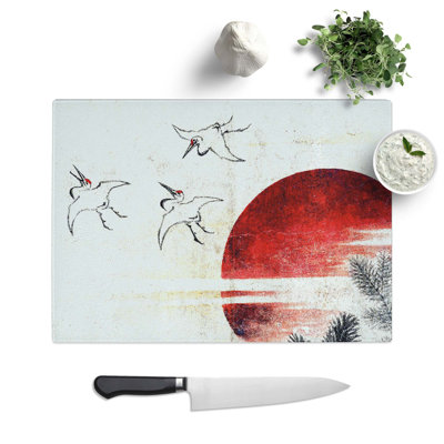 Tempered Glass Cranes at Sunset Chopping Board