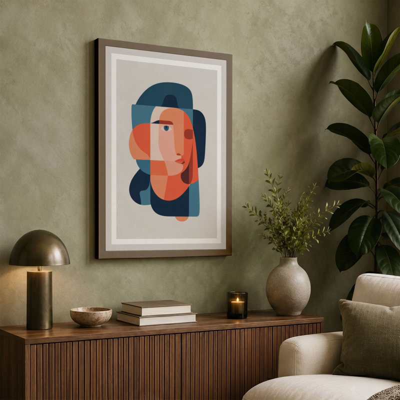 Geometric Portrait Mid-Century - Wrapped Canvas, 24x16 - 61.0 x 40.6 cm, Ochre Border