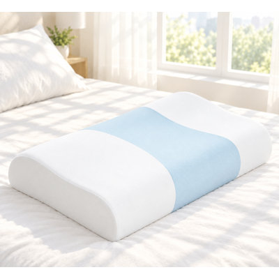 Oreiller cervical ergonomique en mousse à mémoire de forme avec housse rafraîchissante en Tencel, oreiller de soutien cervical à double hauteur pour les personnes dormant sur le côté et sur le dos, taille standard