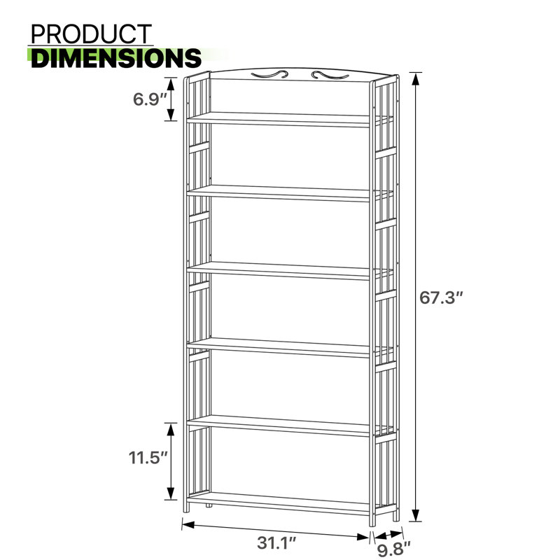 Bibliothèque de rangement en bambou Kambrina, (6 tablettes) H 67,3 po x l 31,1 po x P 9,8 po