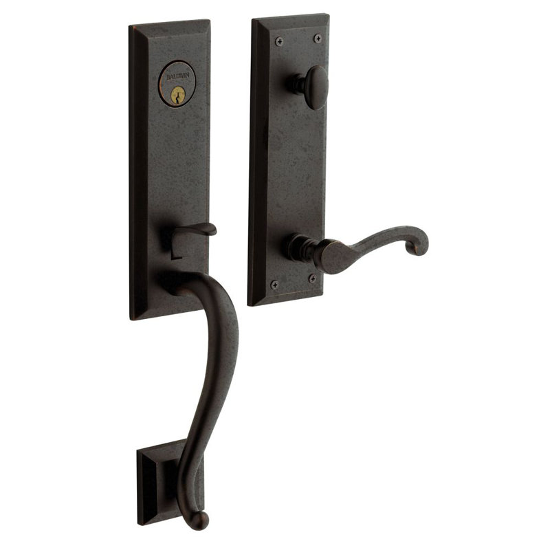 Stonegate Handleset with Deadbolt and Door Lever and Rosette, Right, Distressed Oil Rubbed Bronze, Yes