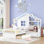 Lit simple avec canapé, lit plateforme pour enfants avec deux tiroirs et tablette de rangement, blanc