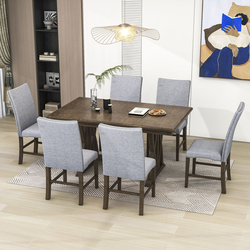 Jenaia 7 - Piece Dining Set, Extendable Kitchen Table Set with Upholstered Chairs
