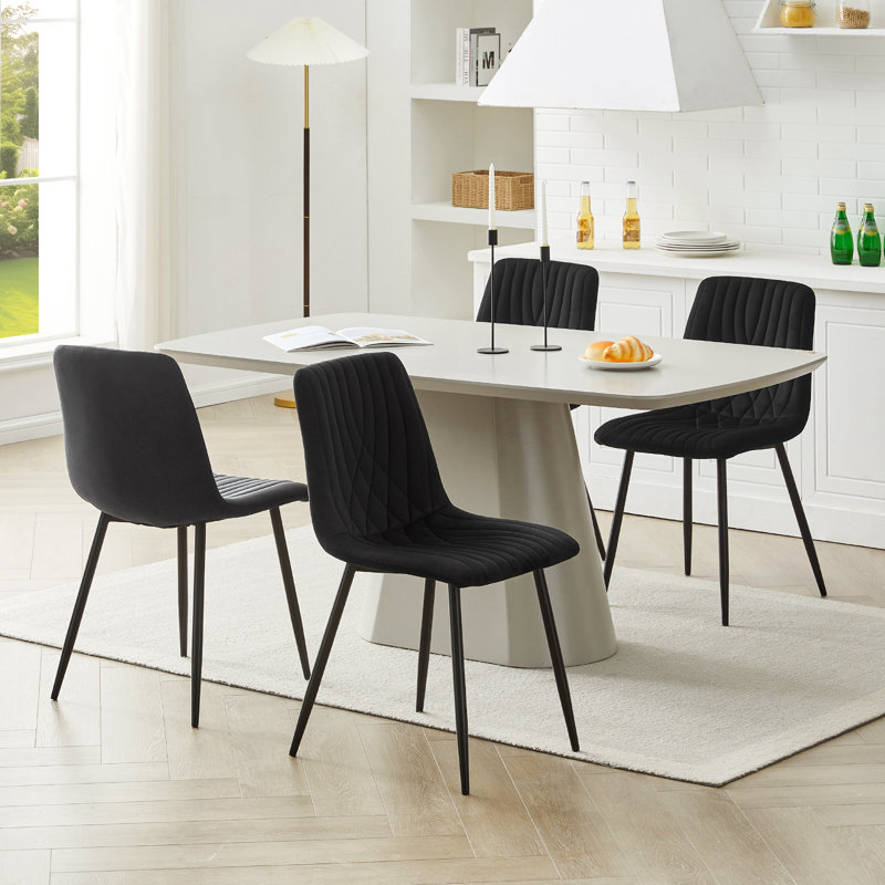 50cm H Velvet Upholstered Metal Side Chair, Black