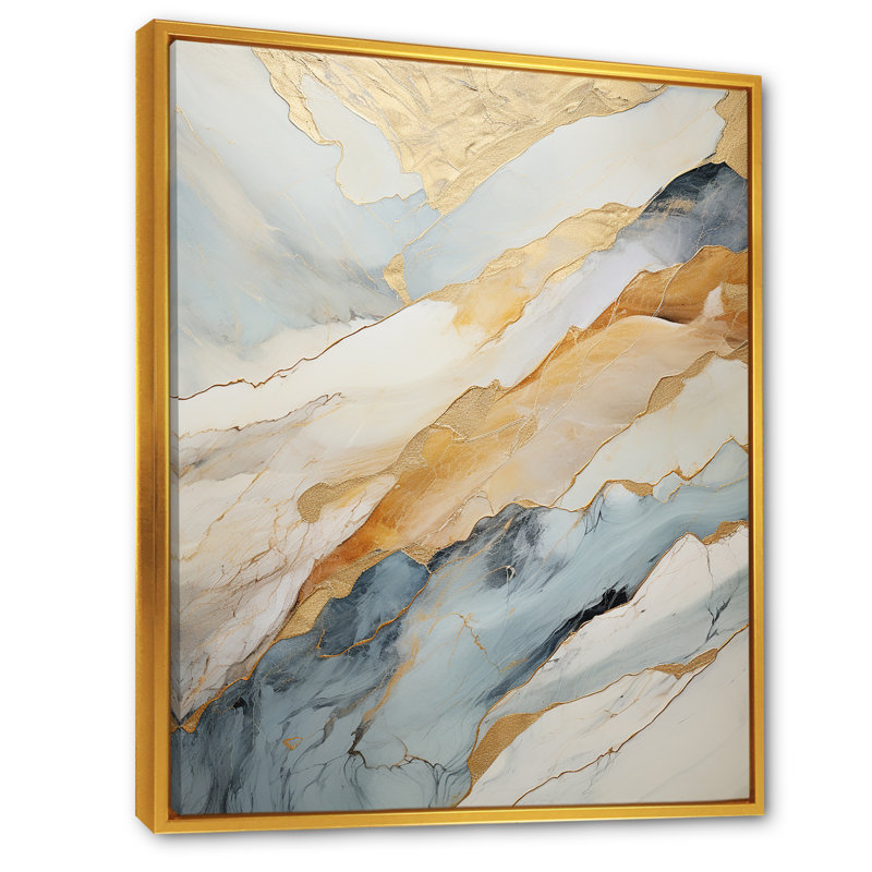 «Beige And Gold Glacier Stone Simplicity I», reproduction d'art abstrait, Cadre flottant doré, H 40 po x l 30 po x P 1,5 po
