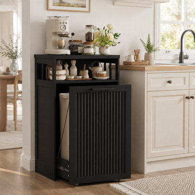 Fluted 13 Gal Pull Out Trash Cabinet with Open Storage Shelf