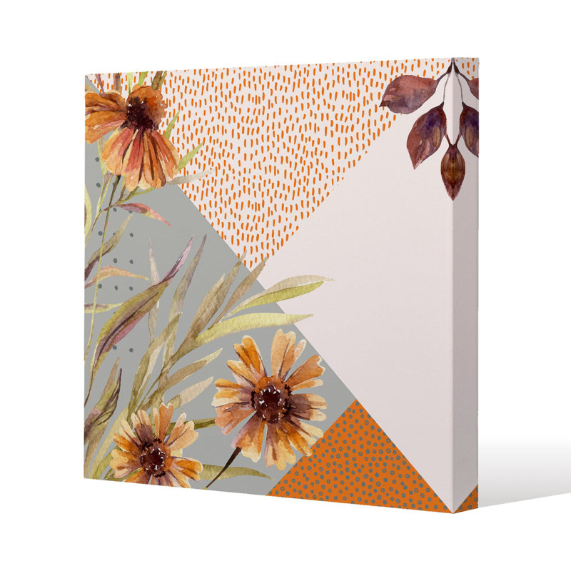 Autumn Geometric Shapes and Flowers Slim Style Canvas Print , 15mm Slim Real wood., 75 cm H x 75 cm W