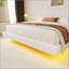 White Boucle Floating Bed With Light