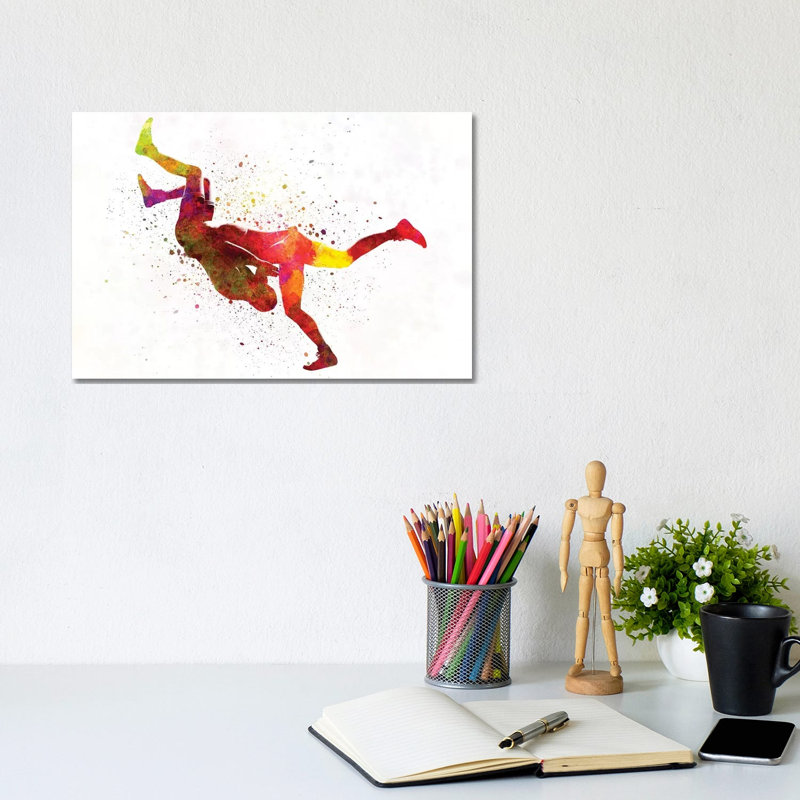 Wrestlers Wrestling Men In Watercolour II by Paul Rommer - Wrapped Canvas Painting, 20.32cm H x 30.48cm W x 1.91cm D