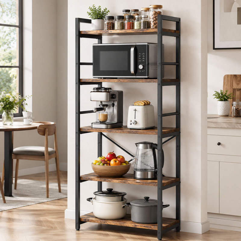 Étagère de boulanger industrielle à 5 niveaux, support pour micro-ondes et tablettes de rangement
