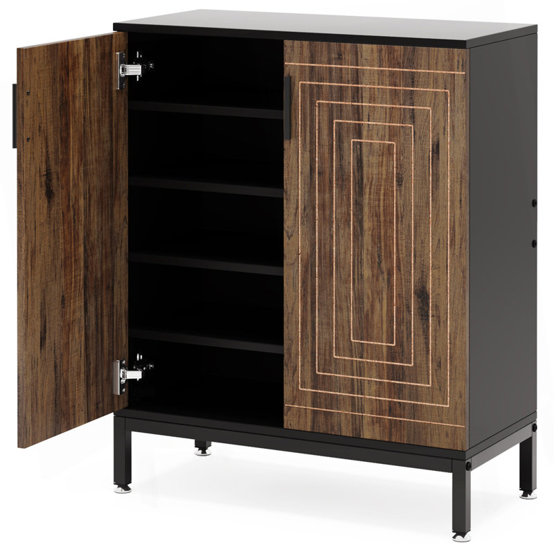 Armoire à chaussures 31,5 pouces en bois brun et noir avec portes, range-chaussures 5 niveaux