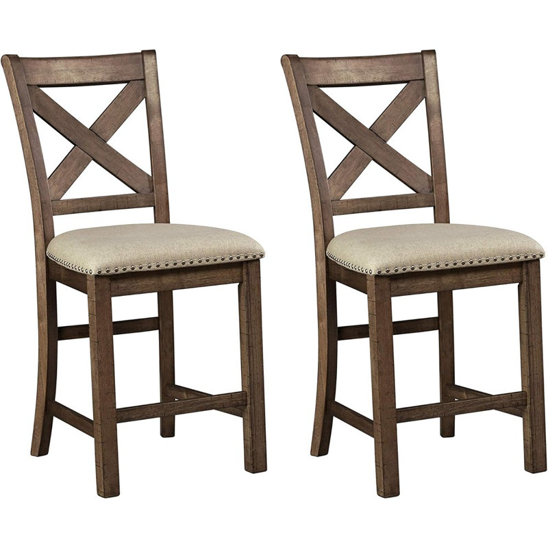Tabourets de bar rembourrés Moriville Rustic Farmhouse, 2 pièces, beige et brun, 24,5 po