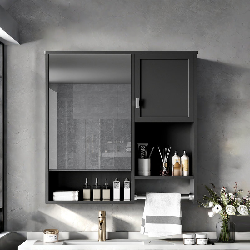 Armoire murale élégante avec miroir et barre à serviettes - Armoire à pharmacie murale et solution de rangement pour les petites salles de bain