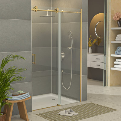 48"- 48 13/16" W x 76" H Single Sliding Frameless Shower Door with 5/16 in. Clear Tempered Glass