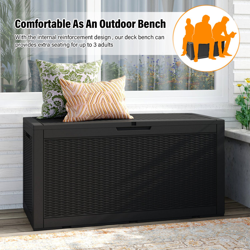 Black 100 Gallon Resin Lockable Outdoor Storage Deck Box