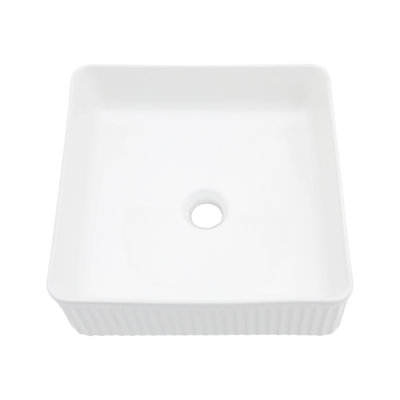15.69"X15.69" White Ceramic Square Vessel Bathroom Sink