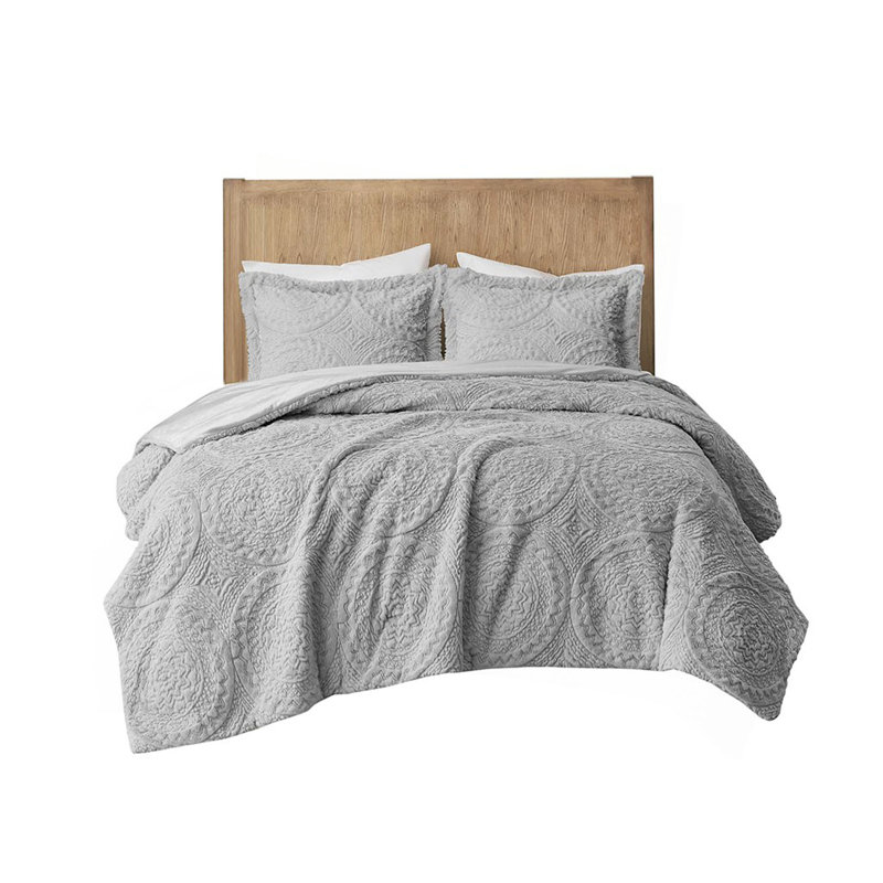 Mini ensemble d'édredon en fausse fourrure brodée à médaillon brodé, Édredon très grand + 2 pièces supplémentaires
