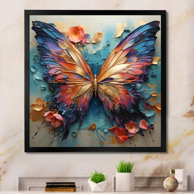 Orange et bleu, papillon métallique - art mural papillon