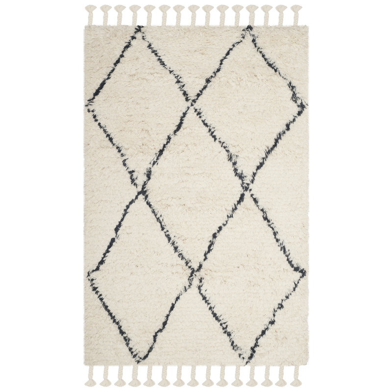 Tapis ivoire / gris en laine touffeté à la main Powell, Rectangle 4 pi x 6 pi