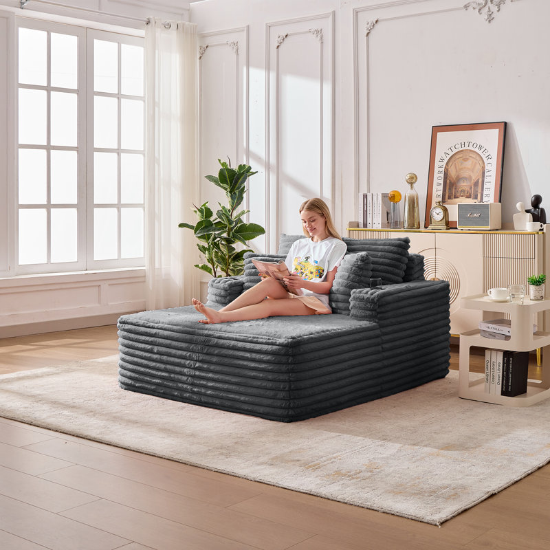 Upholstered Chaise Lounge, Dark Grey