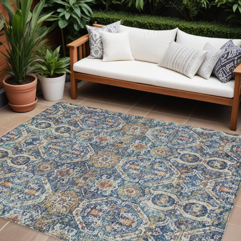 Tapis intérieur lavable floral beige et brun 9 pi x 12 pi denim