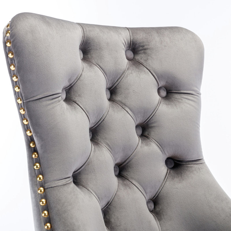 Fauteuil de bureau en velours avec base en métal A&A Furniture, Gris