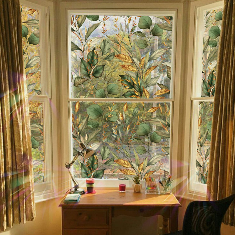 Plantes et fleurs Autocollant pour fenêtre d'intimité, 20.87" H x 118.11" W
