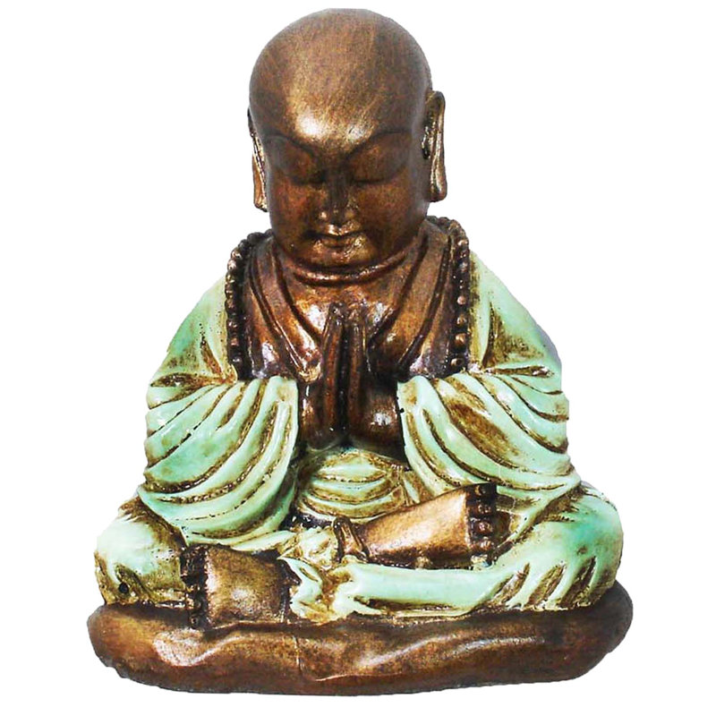 Figurine priant monk Lataif, Bleu sarcelle, H 7 po x l 5 po x P 4 po
