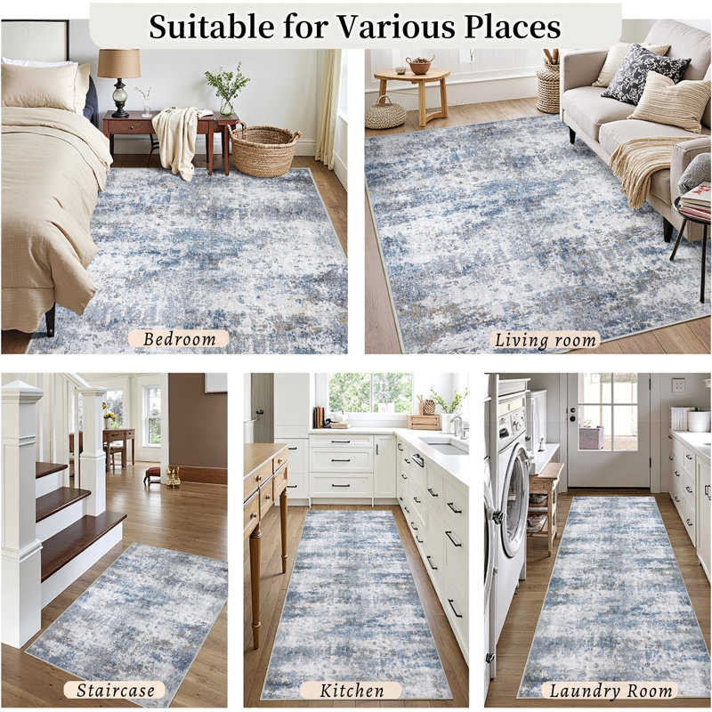 Elroy Modern Abstract Machine Washable Area Rug with Non-Slip Backing, Rectangle 6' x 9'