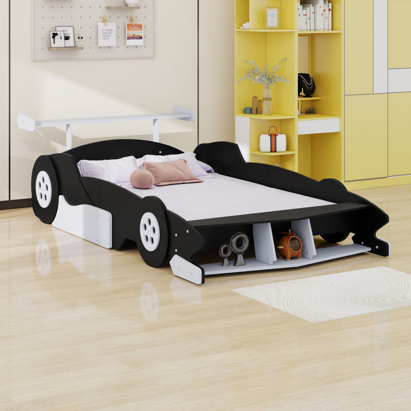 Lit plateforme avec roulettes Race, Noir, Lit double