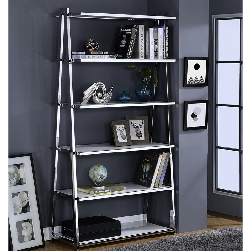 6 tablettes avec tablettes en bois blanches et structure en métal, forme rectangulaire, dos ouvert, profondeur de 35,02 po, largeur de 15,81 po, hauteur de 70,12 po, cadre de bibliothèque fixe ultrabrillant, idéal pour les magazines
