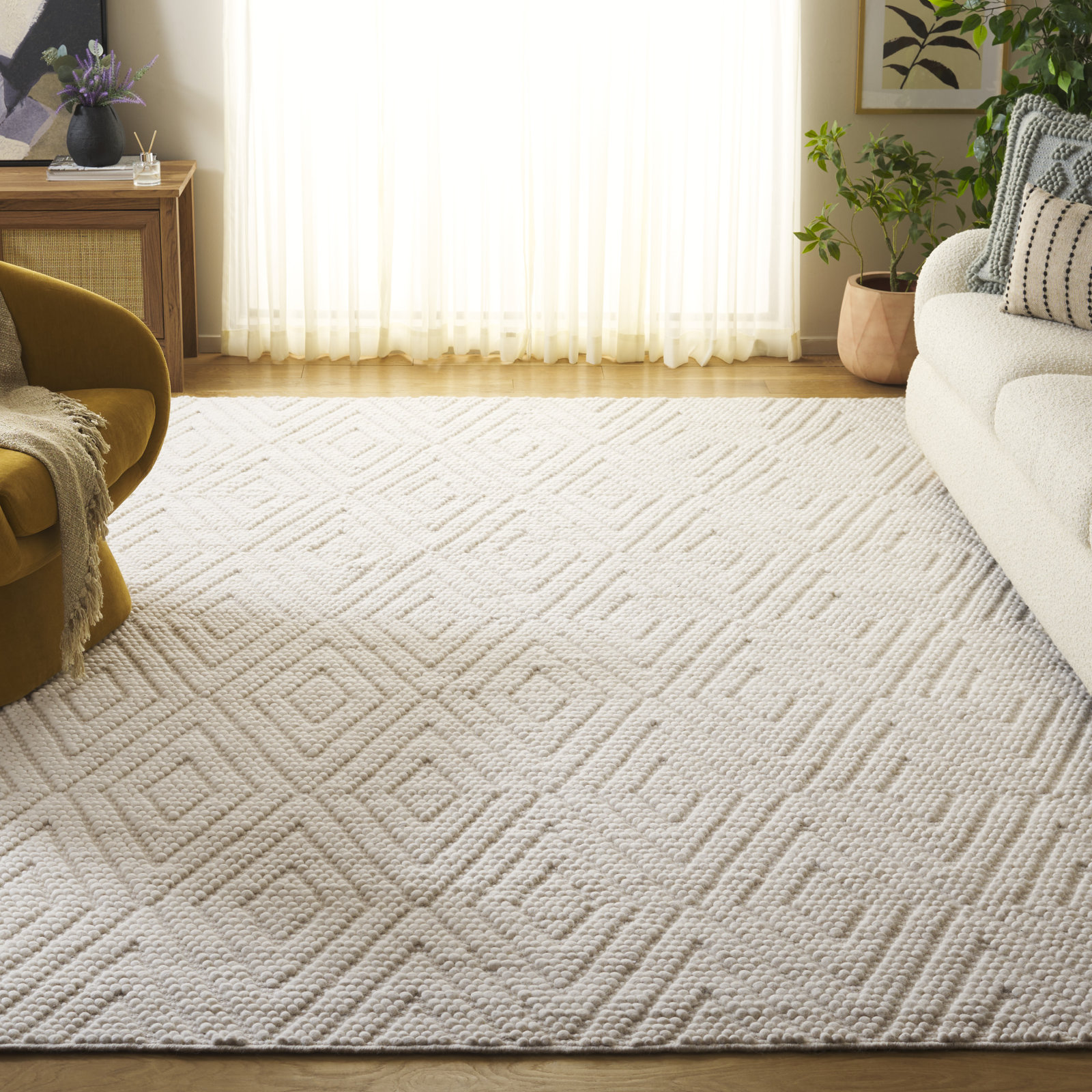 Elle Ivory Hand-Woven Geometric Rug, Rectangle 9' x 12'