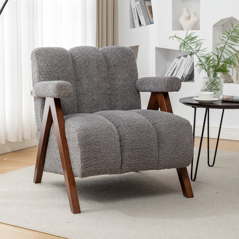 Fauteuil Draedyn rembourré avec pieds en bois massif, Gris, 1