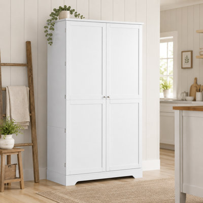 Pantrivelle 72-Inch Freestanding Kitchen Pantry Cabinet with 5 Drawers, 4 Pull-Out Trays, 8 Door Racks, 4 Adjustable Shelves, 2 Soft-Close Doors, Magnetic Stoppers, Adjustable Feet