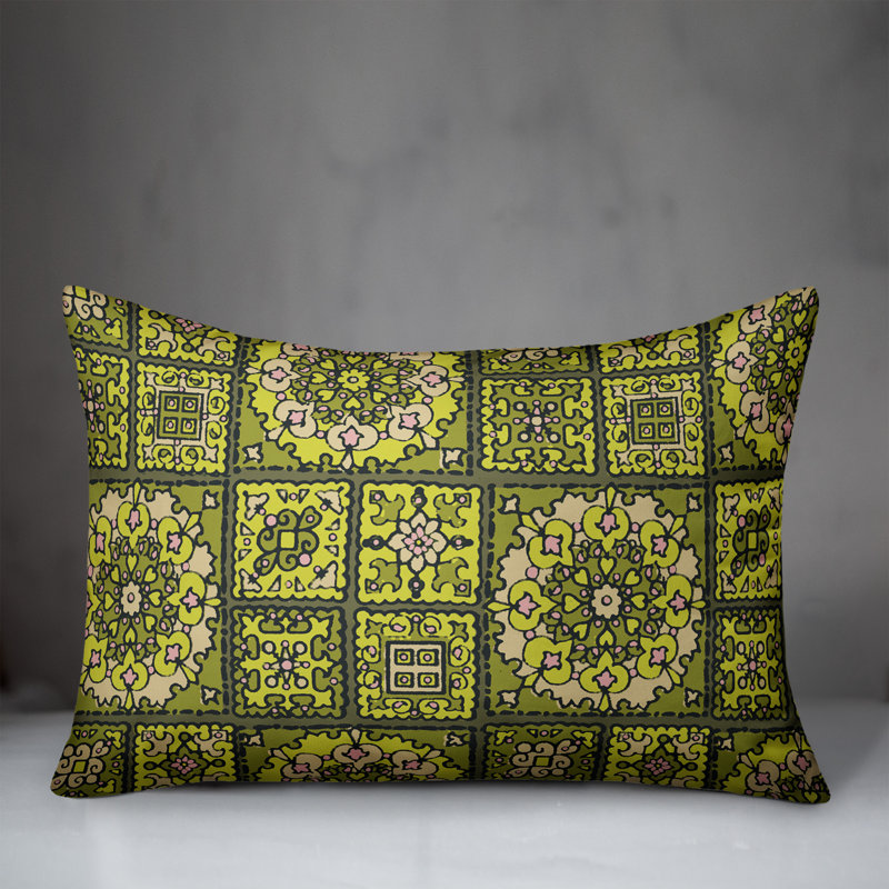 Geometric Reversible Throw Pillow, Green/Gray