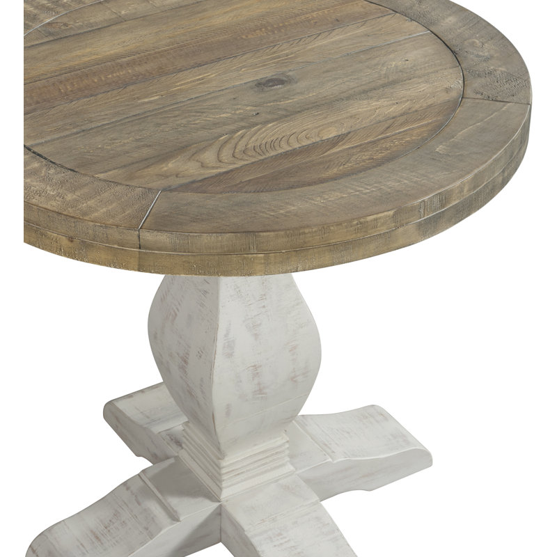 Sarcoline Solid Wood Round Pedestal End Table, White Stain/Reclaimed Natural