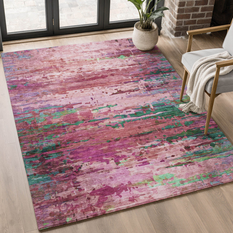 Premium Machine Washable Mayfield AMF2035 Abstract Rug, Pink, 5' x 7'6"
