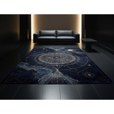 Tapis gris lavable à la machine à motif abstrait moderne et contemporain Orlena