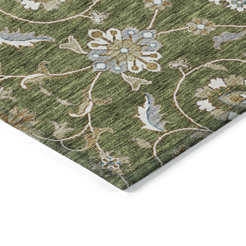 Olive 5' x 7' Washable Synthetic Rectangular Area Rug